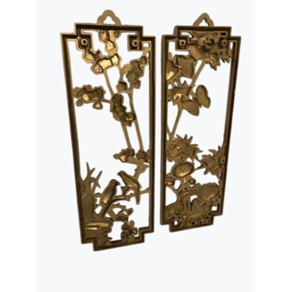 VINTAGE PAIR 1975 HOMCO WALL PLAQUES #7365 GOLD WHITE BIRDS BUTTERFLIES FLOWERS - Picture 3 of 7